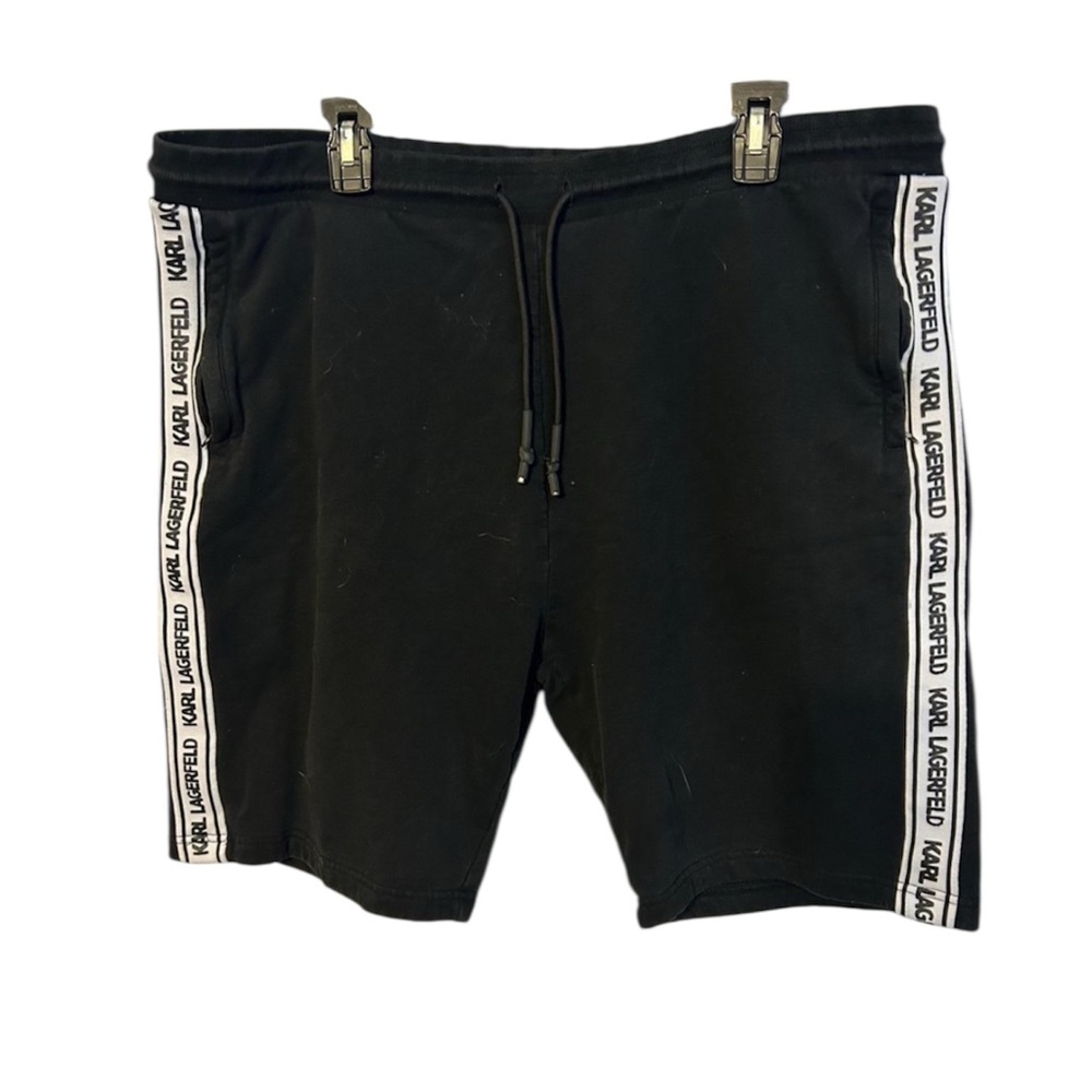Karl Lagerfeld Men’s Black With White Logo Stripe Casual Sweat Shorts Size XXL